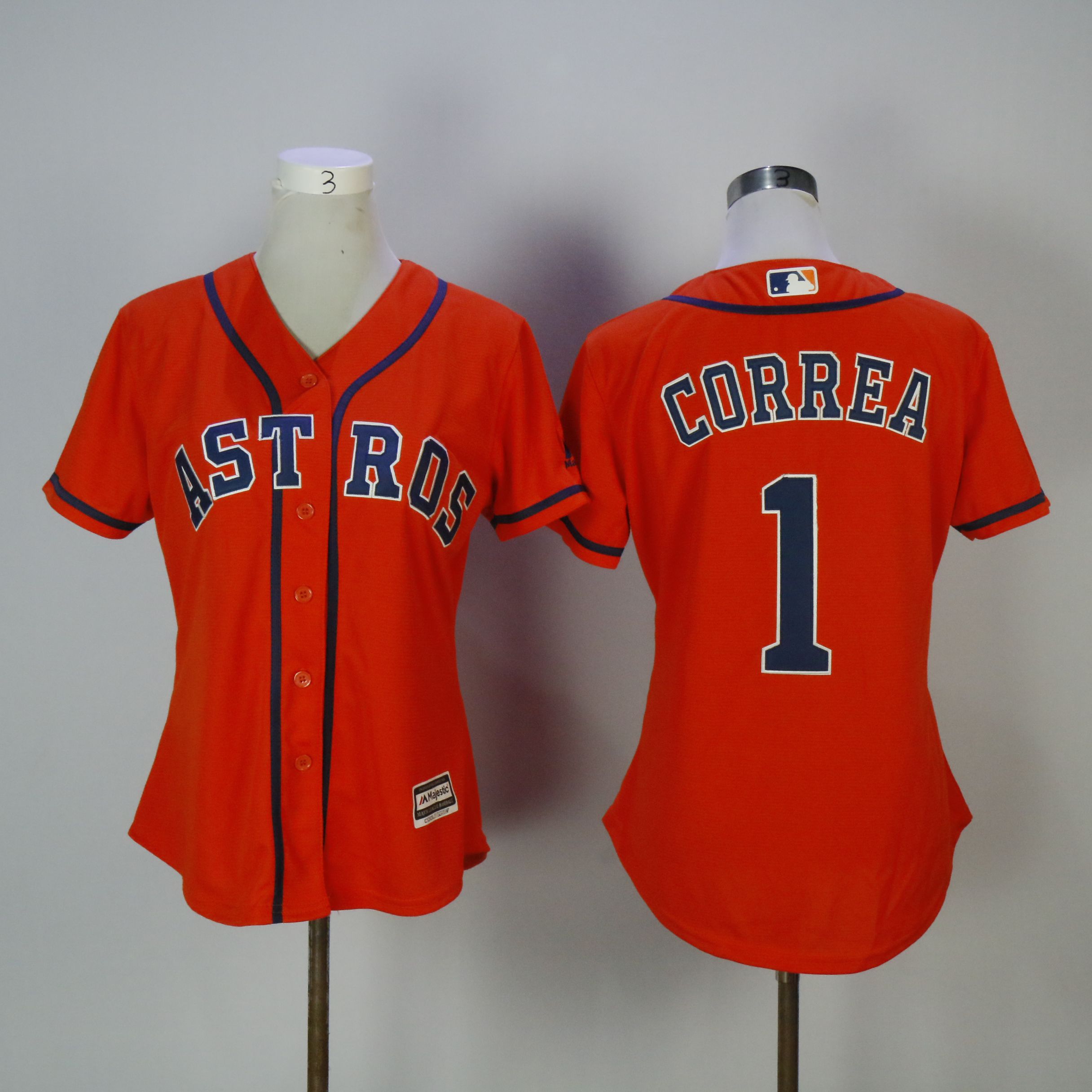 Women Houston Astros 1 Correa Orange MLB Jerseys